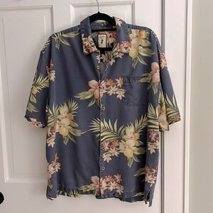 Jamaica Jaxx Hawaiian Floral Leaf Print Shirt 100% Silk Mens XXL Wooden Buttons
